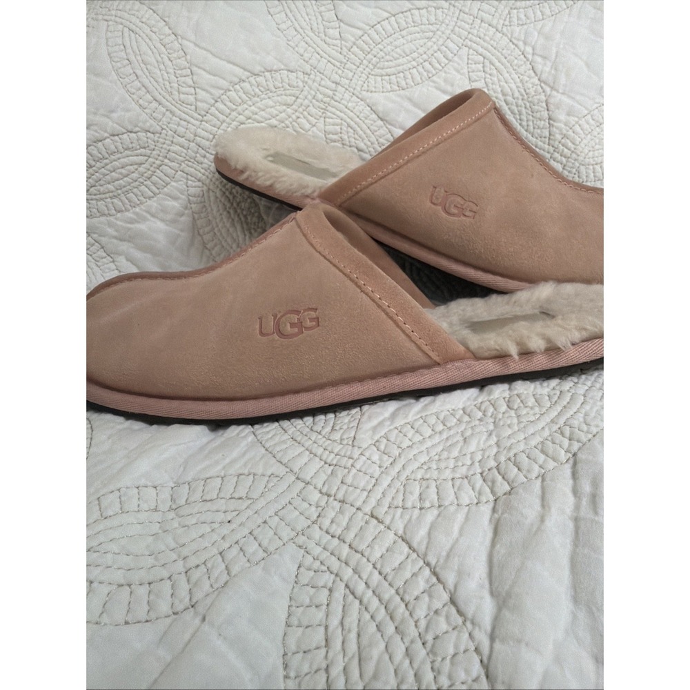 UGG Scuff Suede Sheepskin Fur Shoe Light Slip-on Blush Sand Slippers Sz 9